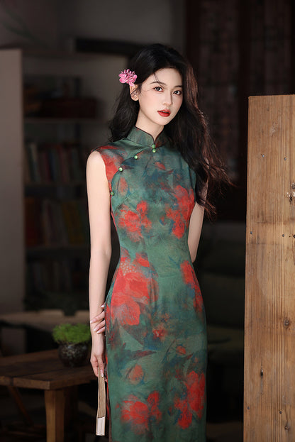 Tipsy Rose Sleeveless Cheongsam – Elegant Youth Slim Dress