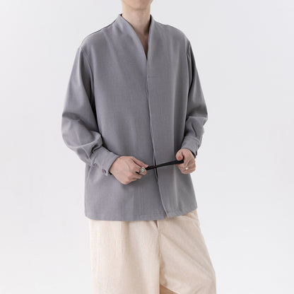 Mens Chinese Style Autumn Trendy Long Sleeve Casual Shirt Jacket