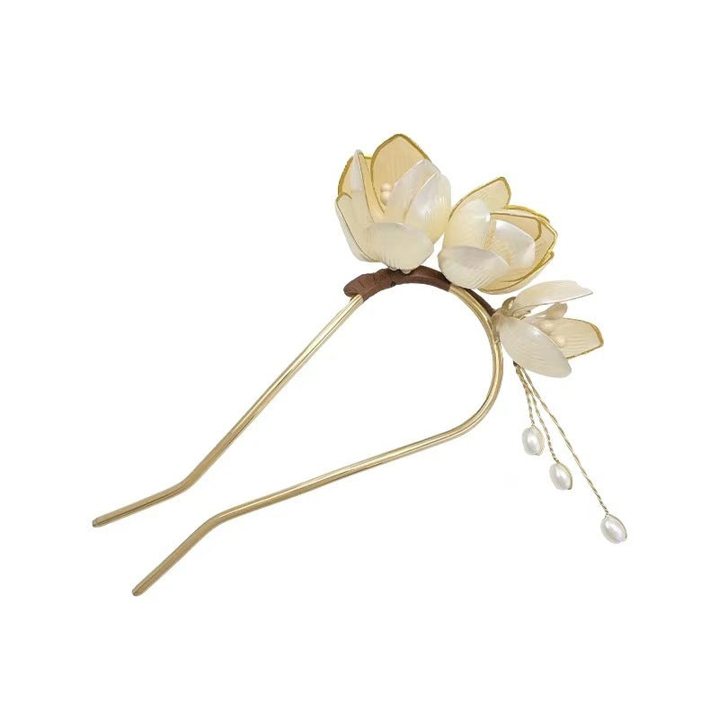 Elegant White Magnolia Hairpin New Chinese Style Fairy Hanfu Updo Hairpin