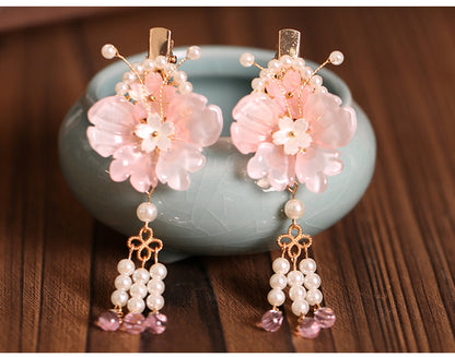 Kids Hair Clips Pink Hanfu Headwear Fairy Style Chinese Vintage Double Clip