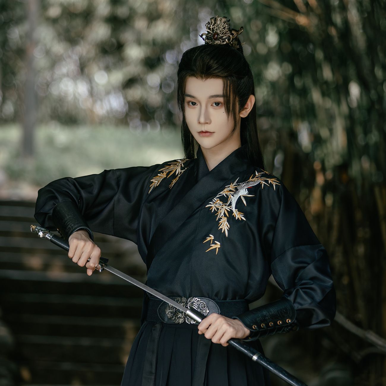 Men's Black Hanfu Wei Jin Swordsman Style Ancient Chinese Outfit