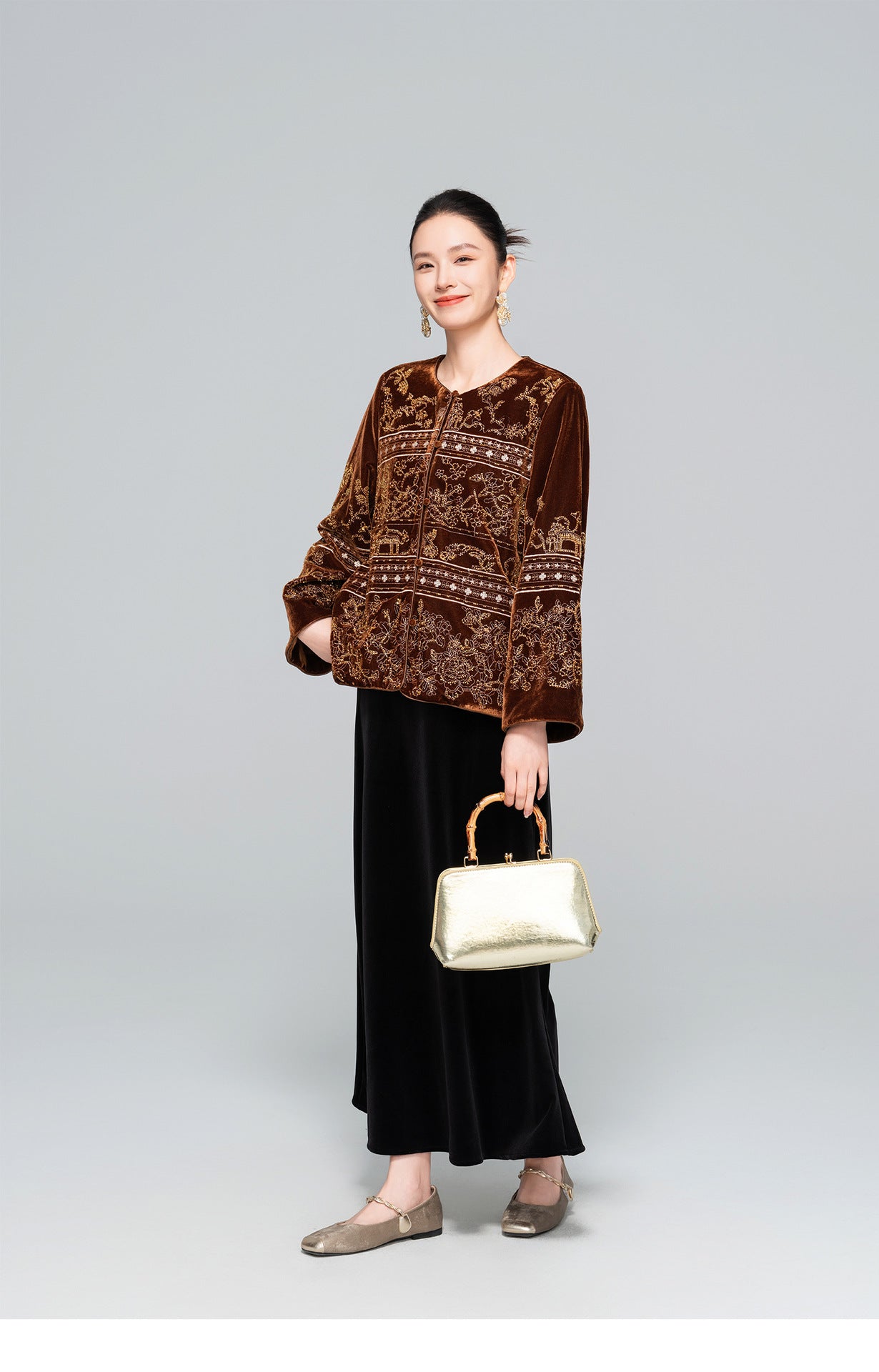 High-End Vintage Velvet Beaded Jacket New Chinese Style Women