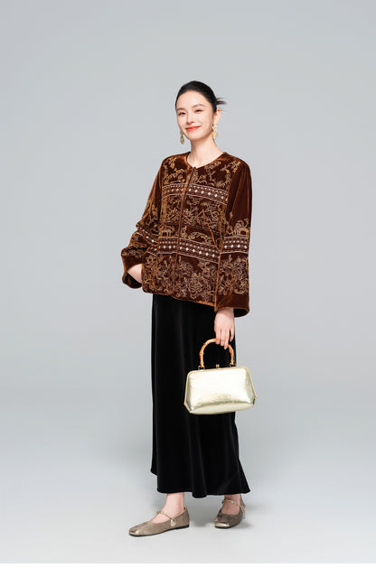 High-End Vintage Velvet Beaded Jacket New Chinese Style Women