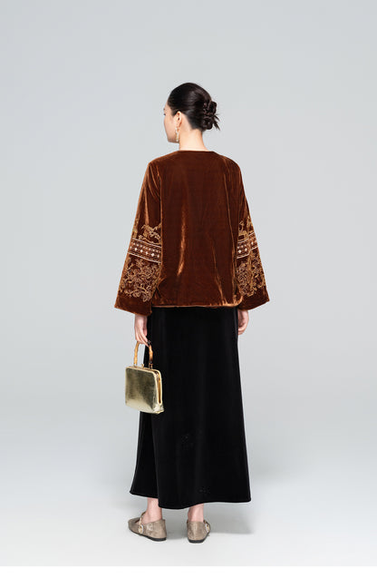 High-End Vintage Velvet Beaded Jacket New Chinese Style Women