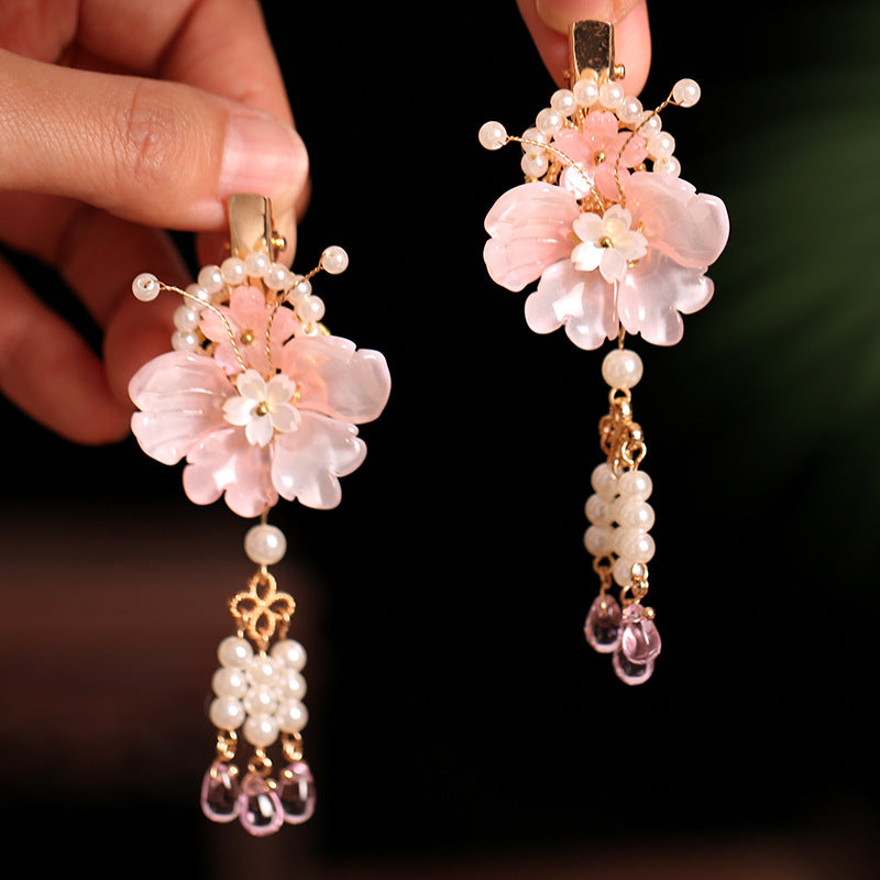 Kids Hair Clips Pink Hanfu Headwear Fairy Style Chinese Vintage Double Clip