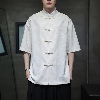 New Chinese Style Tang Shirt — Men’s Short-Sleeve Retro Button-Up Top