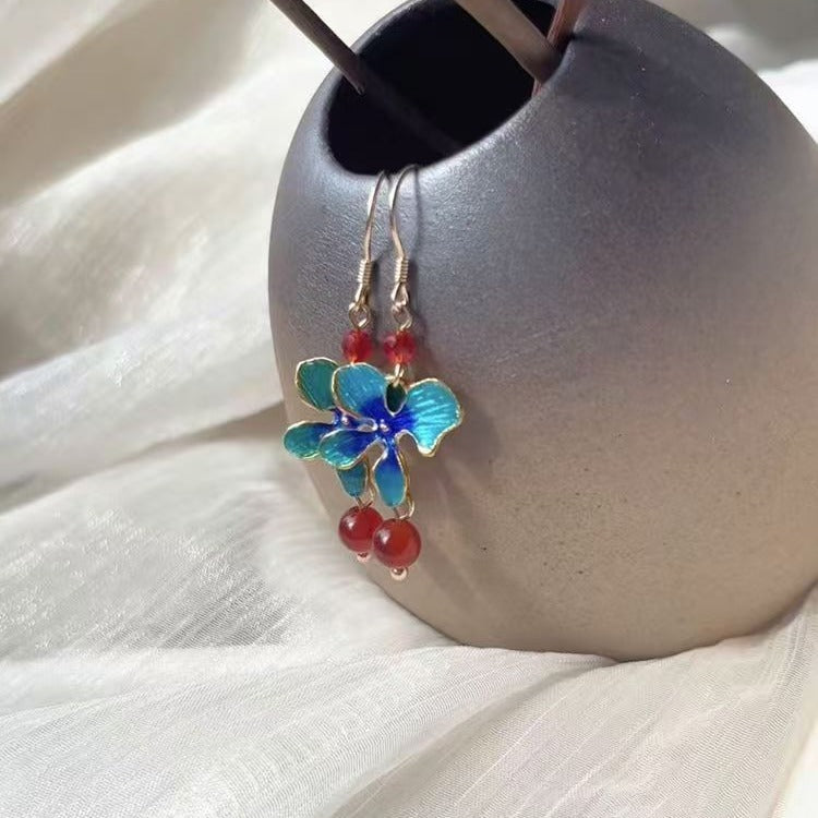 Burnt Blue Red Glaze Earrings | Ancient Style Ming Dynasty Hanfu Cheongsam Accessory