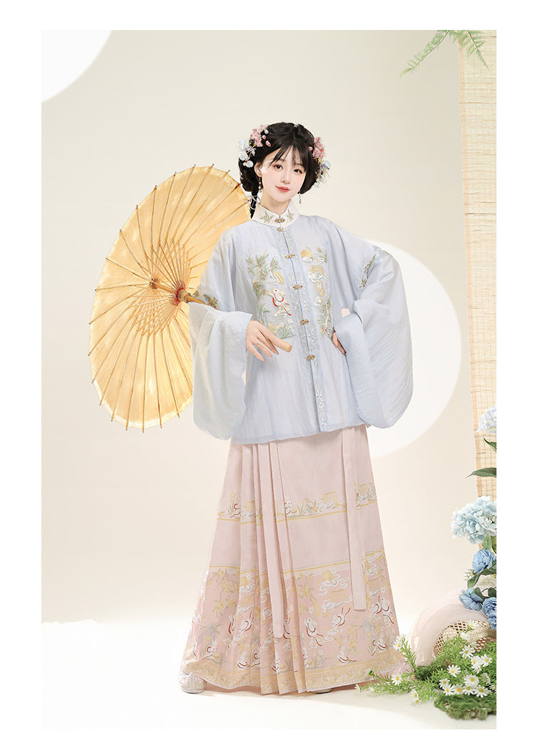 Trees of Sea Ming Hanfu Set Adult Stand Collar Embroidered Pipa Sleeve Horse Face Skirt