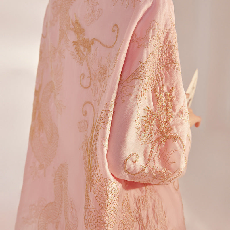 New Chinese Style Dragon Embroidered Shirt & High Waist Skirt Set