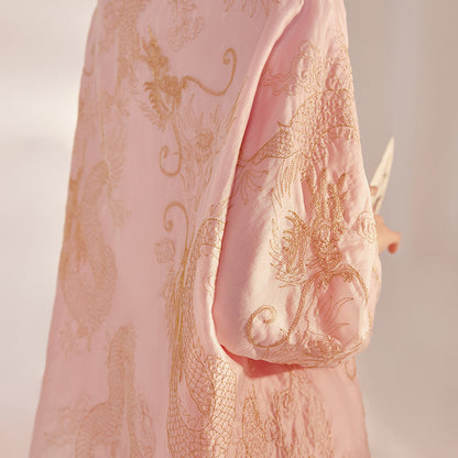 New Chinese Style Dragon Embroidered Shirt & High Waist Skirt Set