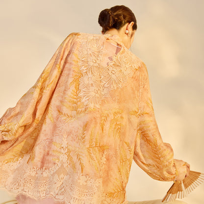 Autumn Chinese Style Lace Patchwork Shirt | Slim Embroidered V-Collar Top