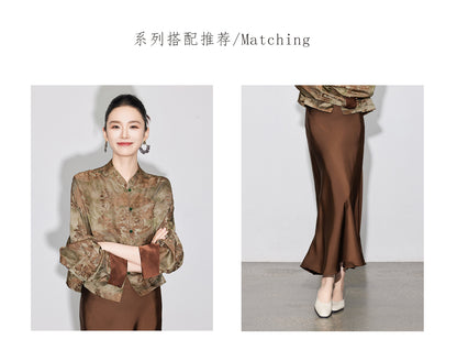 Stylish National Style Jacquard Blouse for Women