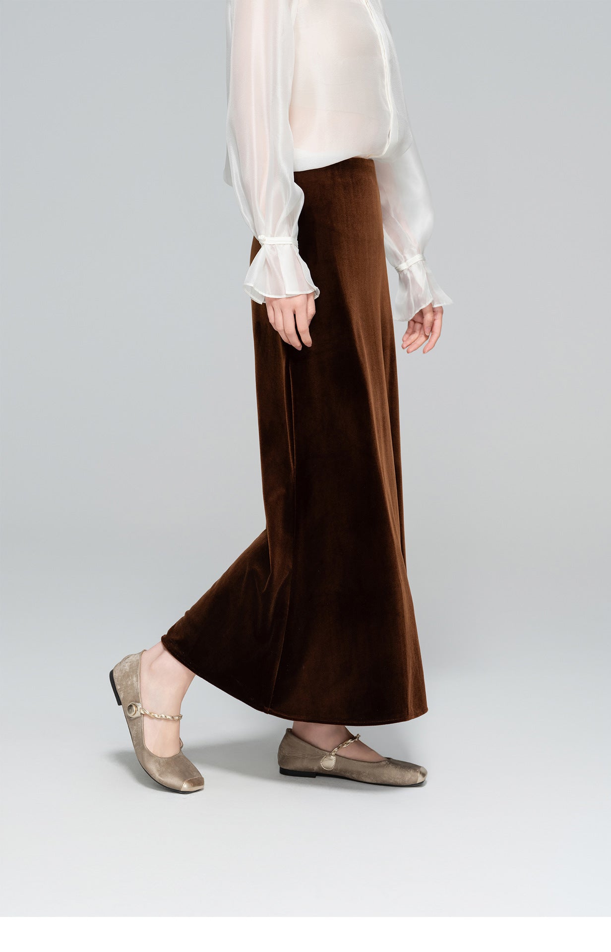 Slimming High-Waist Silk Velvet Midi Skirt for Women