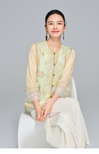 Elegant Silk Vest with Embroidery