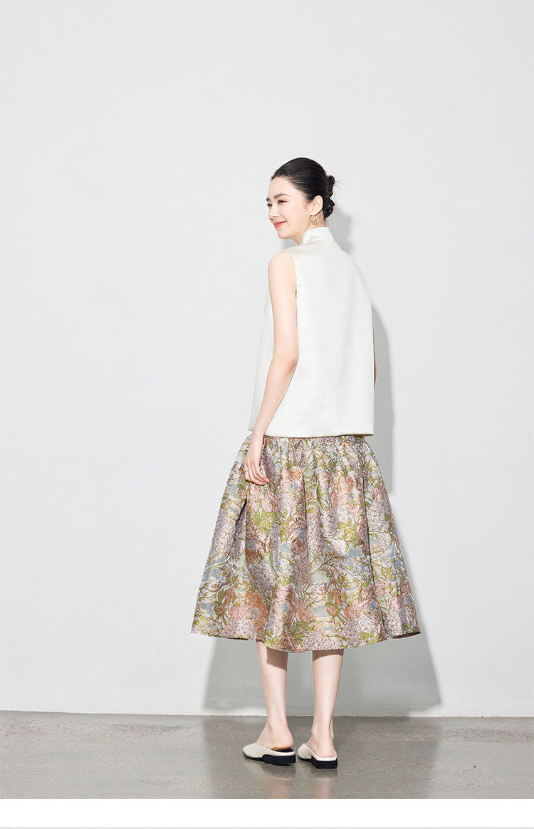 Early Spring Retro Jacquard Embroidered Vest & Skirt Set