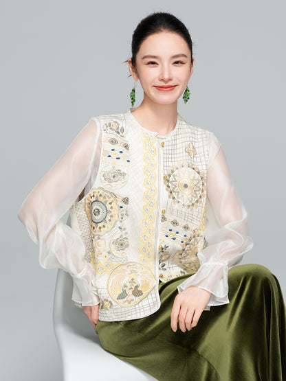 High-End Vintage Silk Embroidered Women's Vest