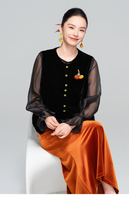 High-End 3D Pumpkin Velvet Vest for Women