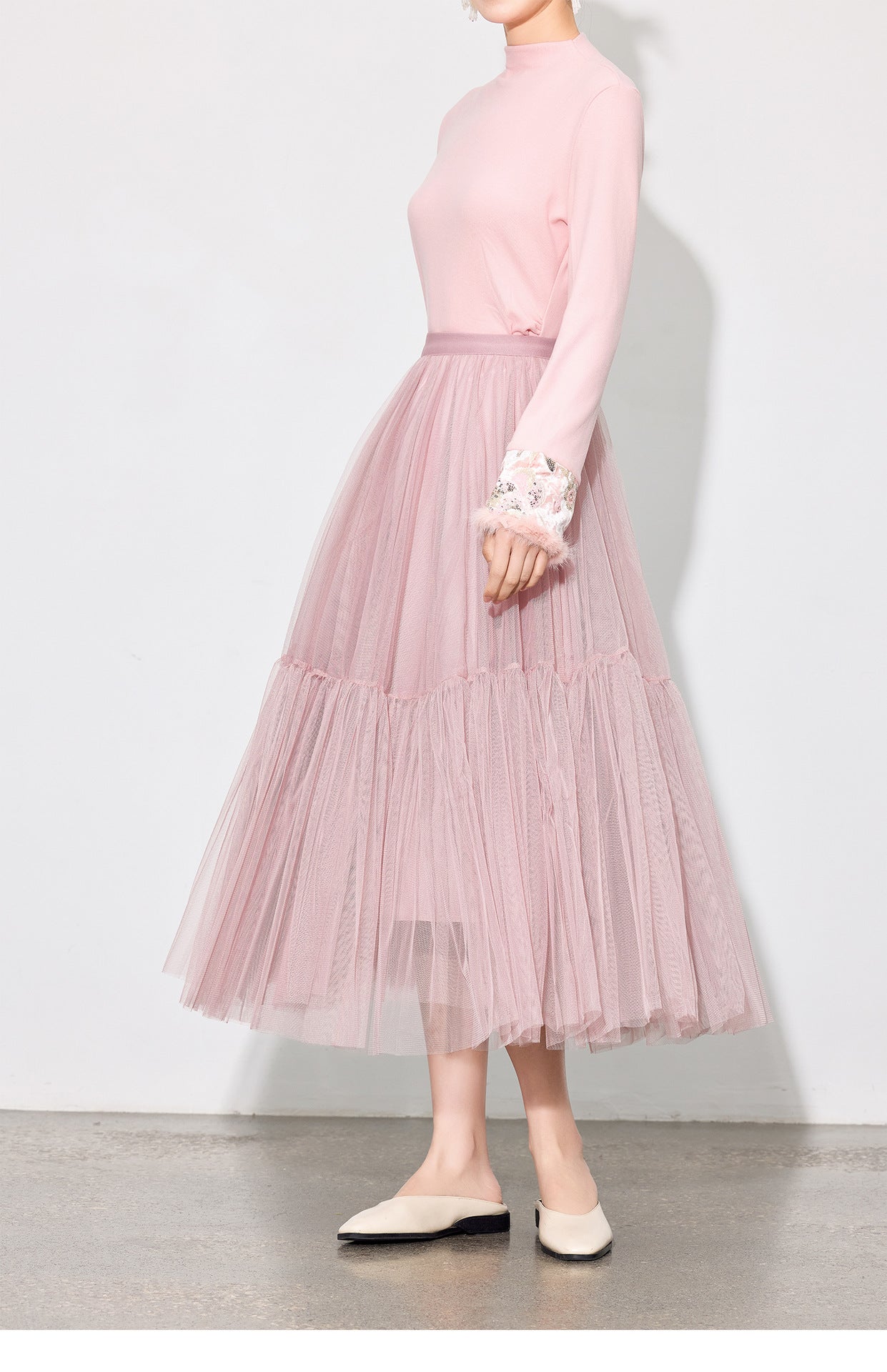 Luxury Pleated Mesh Skirt — Fairy-Inspired Layered Hem Midi