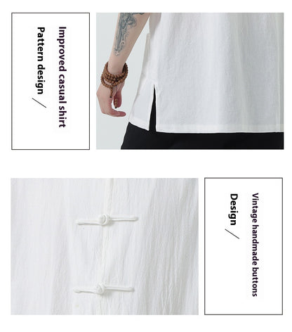 Chinese Style Mens Cotton Linen Shirt Half Sleeve Button Up Casual Top