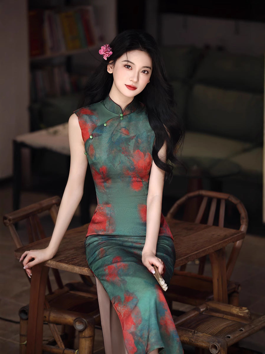 Tipsy Rose Sleeveless Cheongsam – Elegant Youth Slim Dress