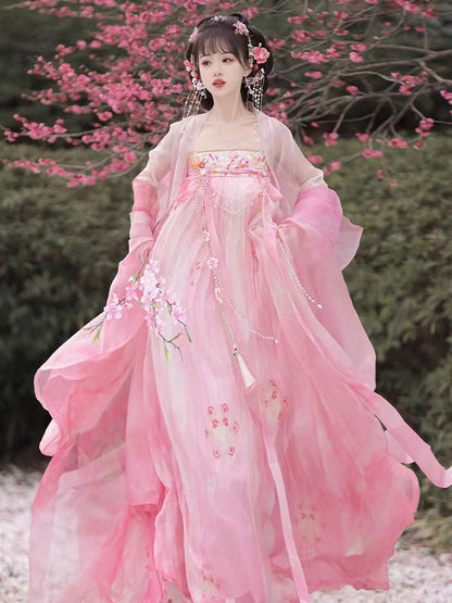 Tang Style Hanfu Set — Embroidered Ru Skirt & Large Sleeve Shirt