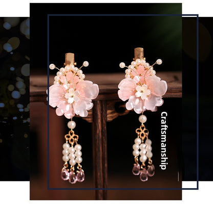 Kids Hair Clips Pink Hanfu Headwear Fairy Style Chinese Vintage Double Clip