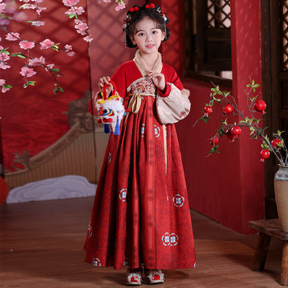 Children’s Winter Hanfu Dress | Elegant Thickened Tang Suit Cheongsam for New Year