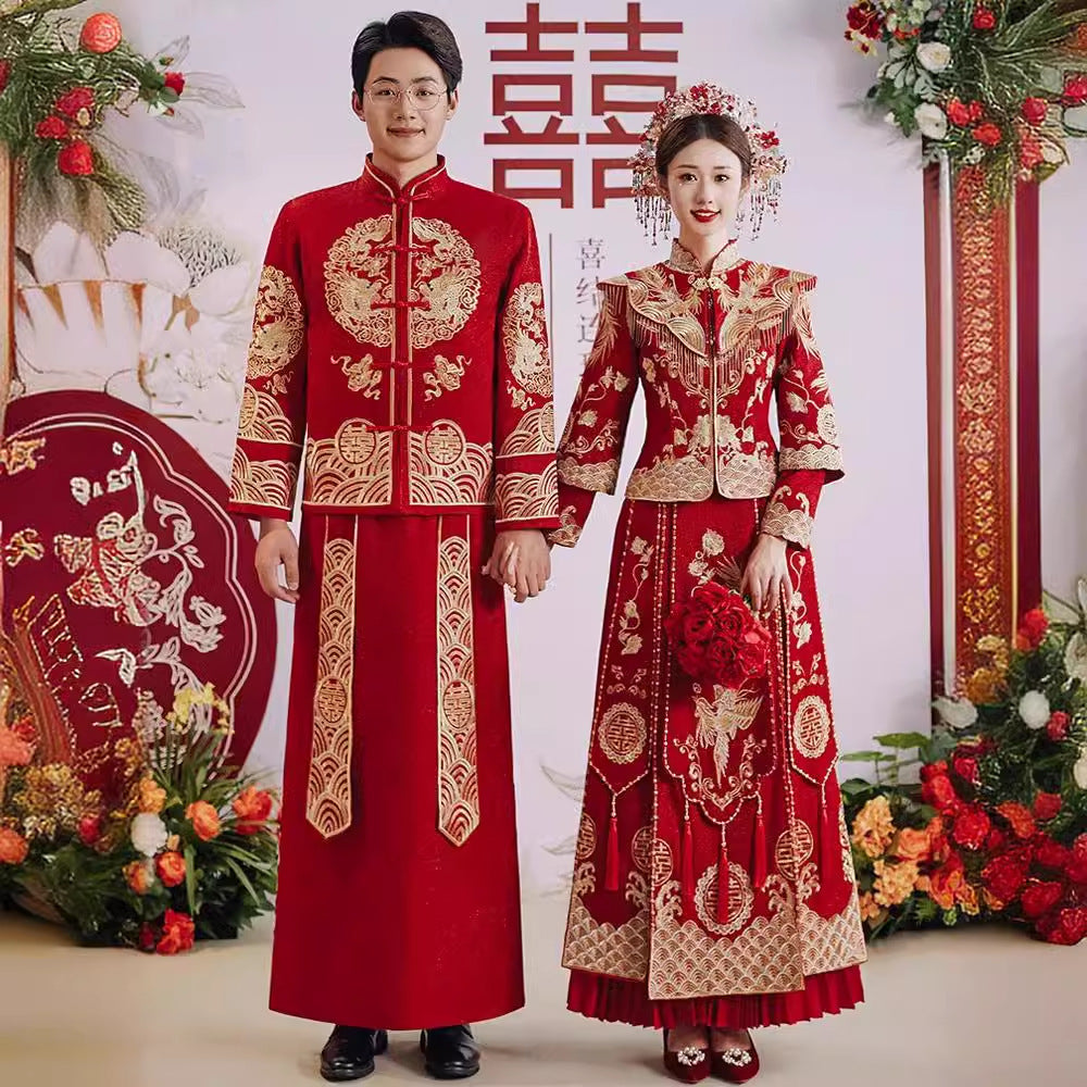 Chinese Wedding Dress Dragon Phoenix Xiuhe Bride & Groom Set
