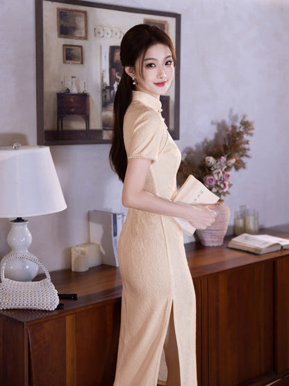 Yellow Cheongsam 2025 – Summer Petite Elegant Daily Dress