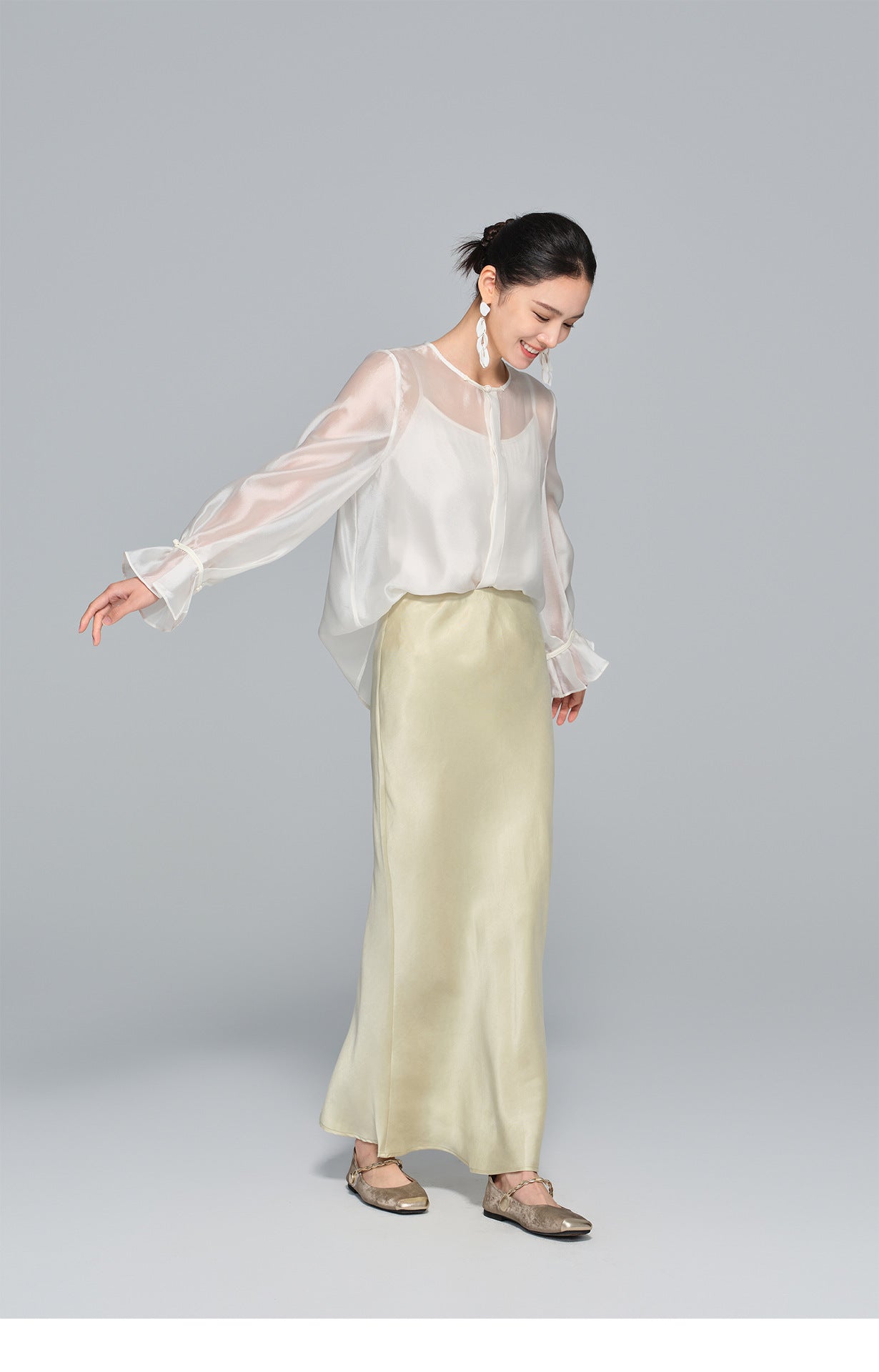 High-Waist Soft Cupro Silk Half Skirt for Women