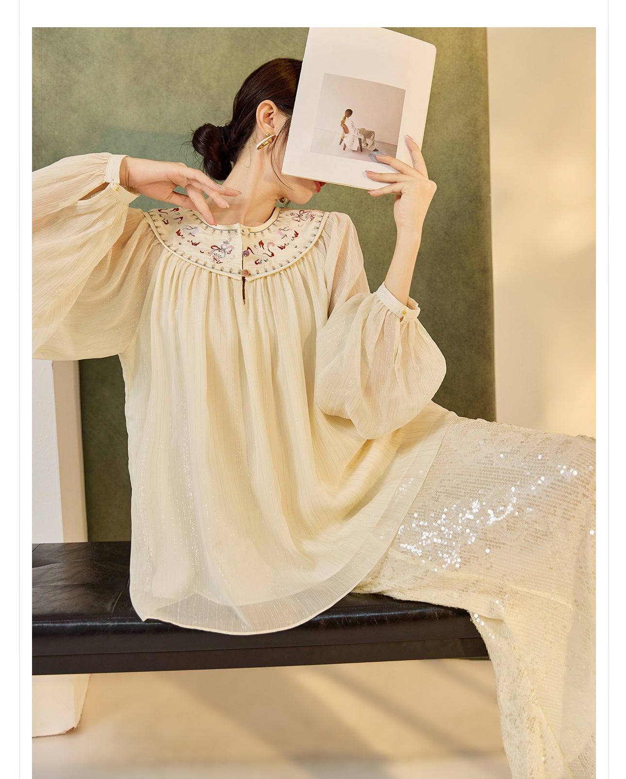 New Chinese Style Embroidered Mesh Shirt | Autumn Light Luxury Elegant Top