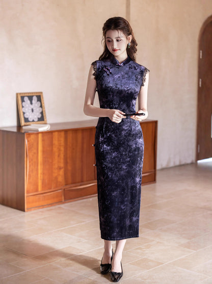 Purple Sleeveless Cheongsam – Old Shanghai Retro 2025 Autumn Dress