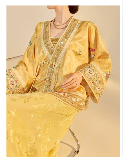 Luxury V-Neck Embroidered Jacket – Modern Chinese Style Outerwear