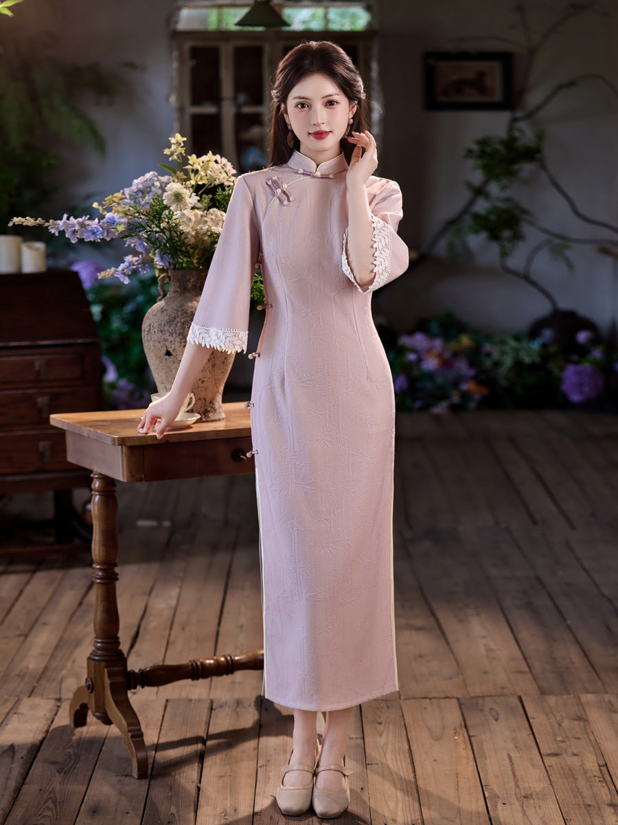 New Chinese Style Long Cheongsam – Jacquard Suzhou Youth Dress