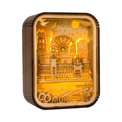 3D London City Wood Carving Lamp Night Light Mid-Autumn Gift