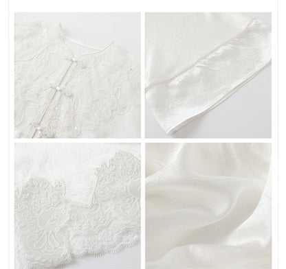 New Chinese Style Embroidered Jacket Skirt Set | Heavy Bead Lace Patchwork