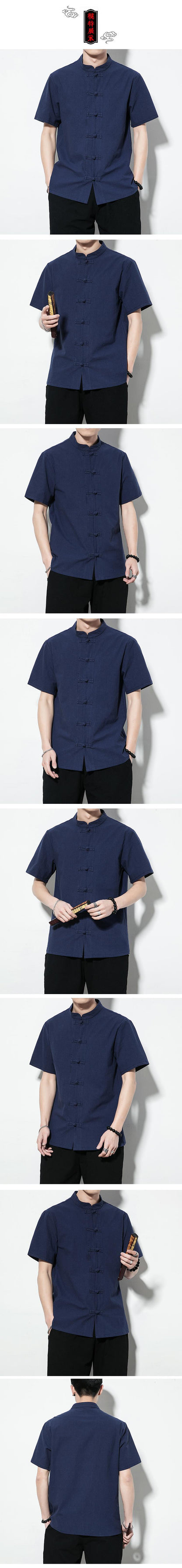 Summer Chinese Style Men’s Shirt — Linen Tang Suit Retro Short Sleeve
