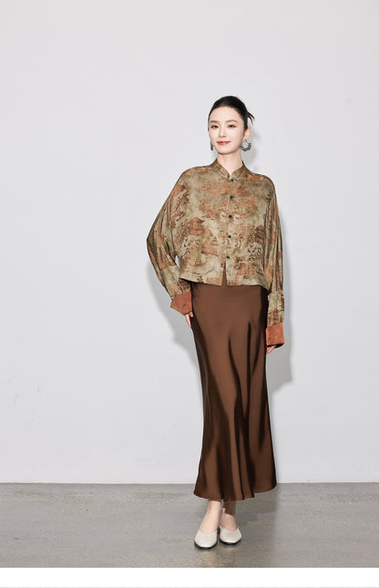 Stylish National Style Jacquard Blouse for Women