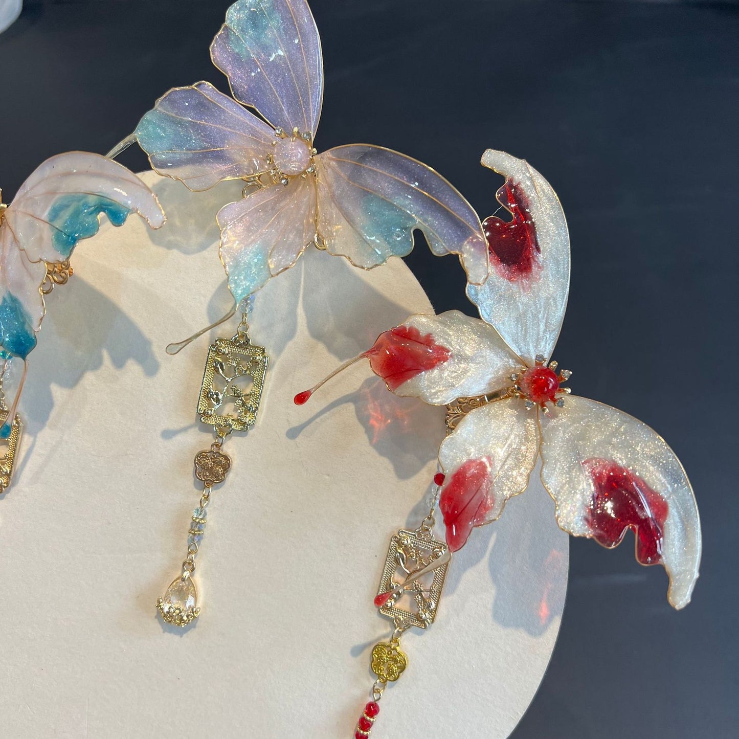 Ancient Style Handmade Liquid Flower Butterfly Hair Clip Hanfu Accessory