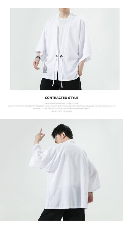 Summer Chinese Style Mens Hanfu Cardigan Taoist Robe Sun Protection