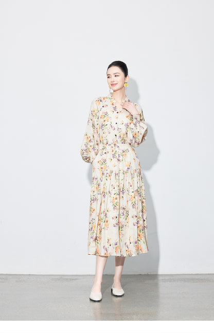 National Style Linen Floral Shirt & Skirt Two-Piece Set