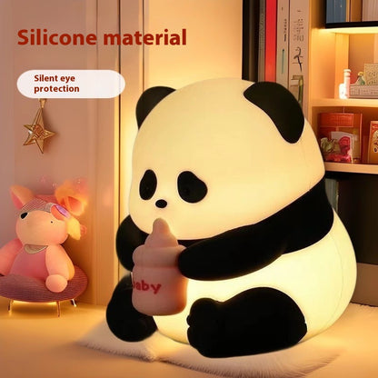 Panda Baby Bottle Night Light Silicone Rechargeable Bedside Lamp