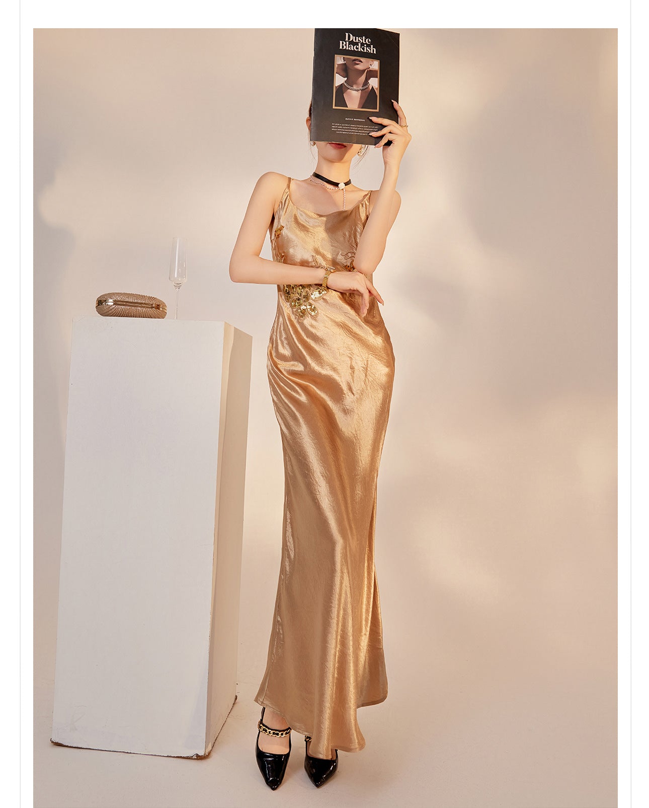 Elegant National Style Sequin Strap Dress | High-End Acetate Bodycon