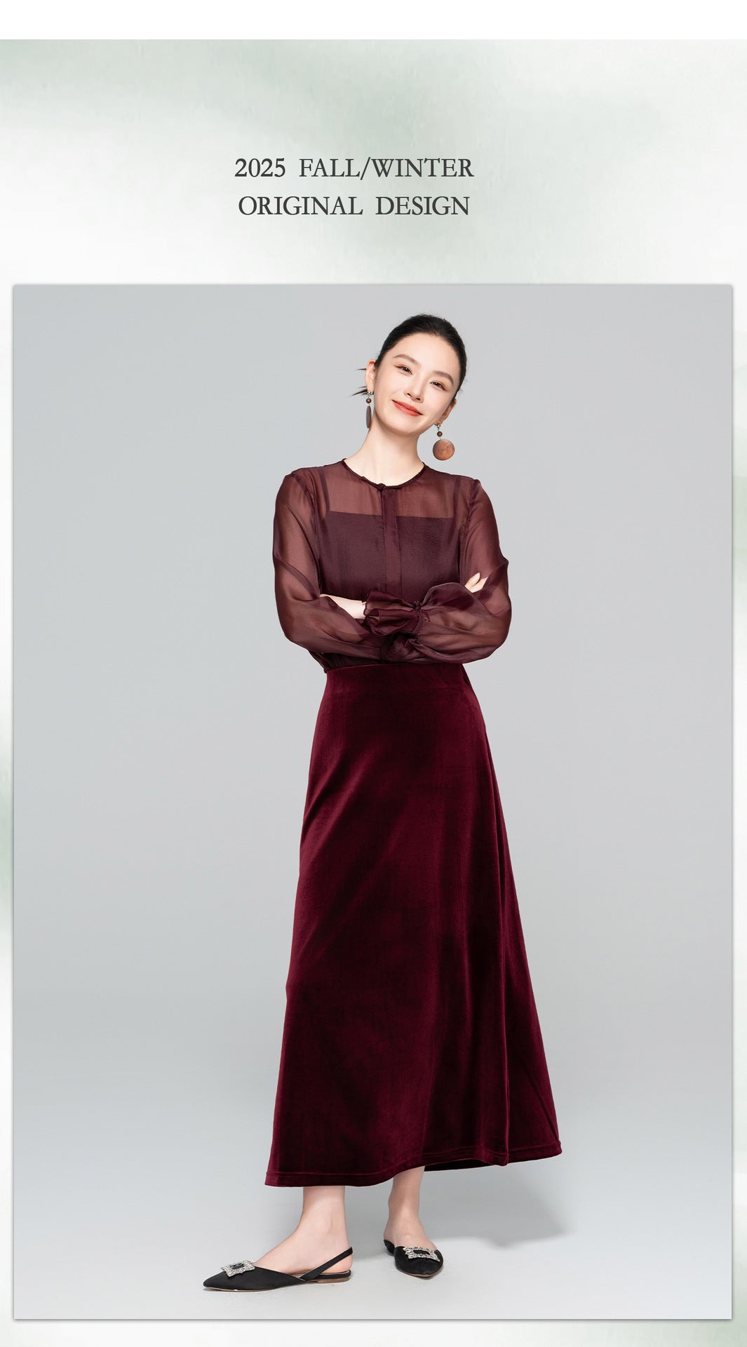 Autumn Velvet Midi Skirt for Women, Elegant Slimming Design