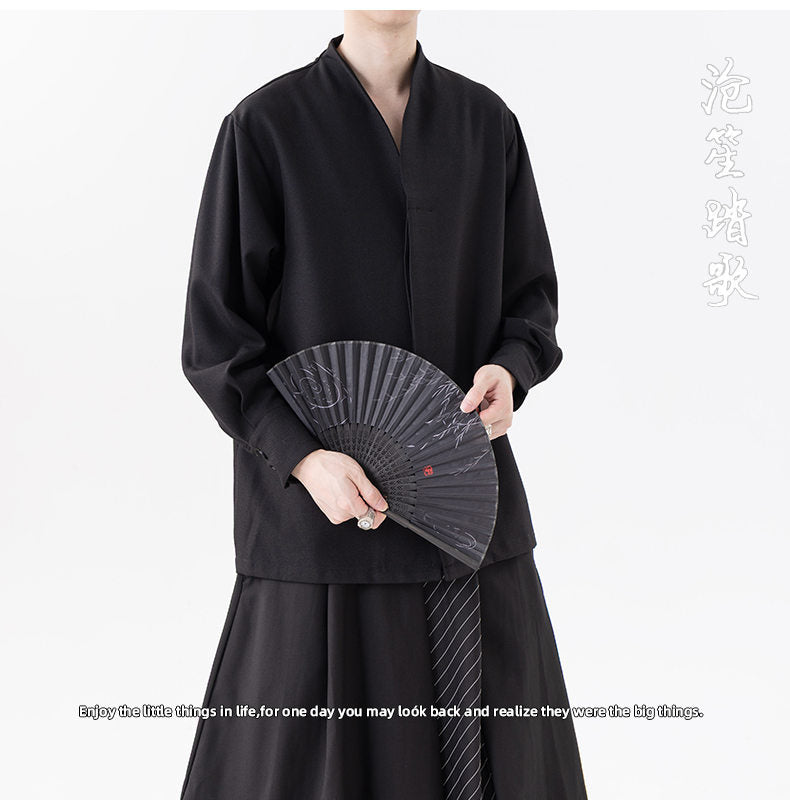 Mens Chinese Style Autumn Trendy Long Sleeve Casual Shirt Jacket