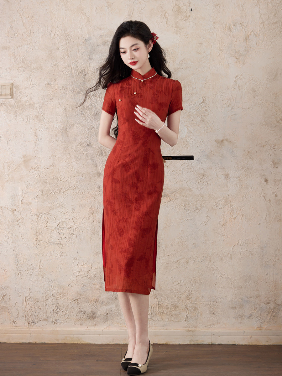 Elegant Pink Cheongsam – New Chinese Style High-End Dress