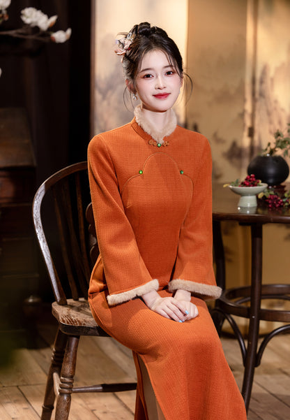 2025 New Thickened Cheongsam – Elegant Warm Daily Chinese Dress