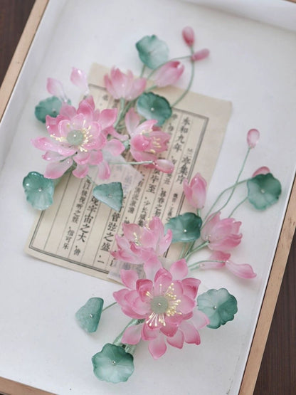 Lotus Flower Hair Clips New Chinese Style Hanfu Cheongsam Accessories