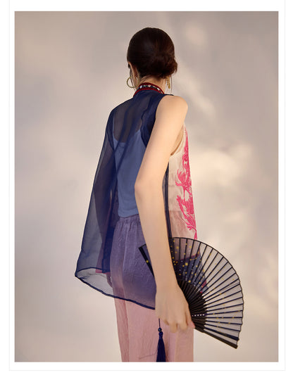 2026 New Chinese Embroidered Colorblock Mulberry Silk Vest Top