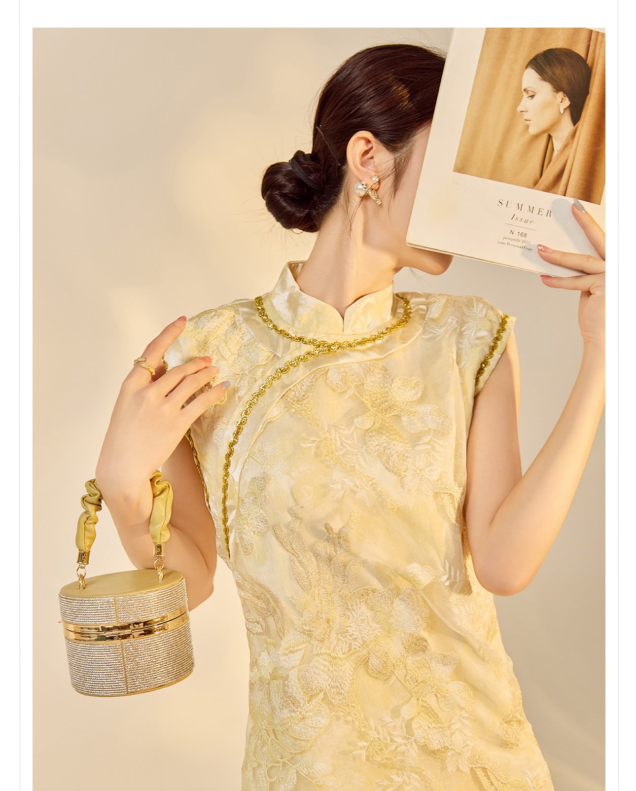 New Chinese Style Printed Cheongsam | Autumn Elegant Beaded Dress